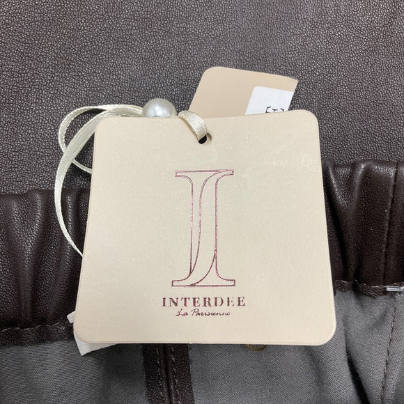 INTERDEE BROWN STRETCH LAMB LEATHER MIDI SKIRT - Picture 5 of 6